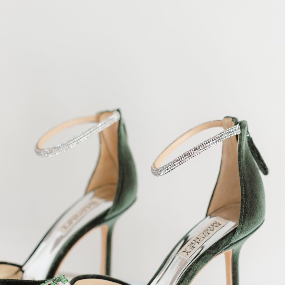 Badgley Mischka 5.5 Marlow Velvet Green Heels Emerald Ornament Stilettos - Picture 7 of 16